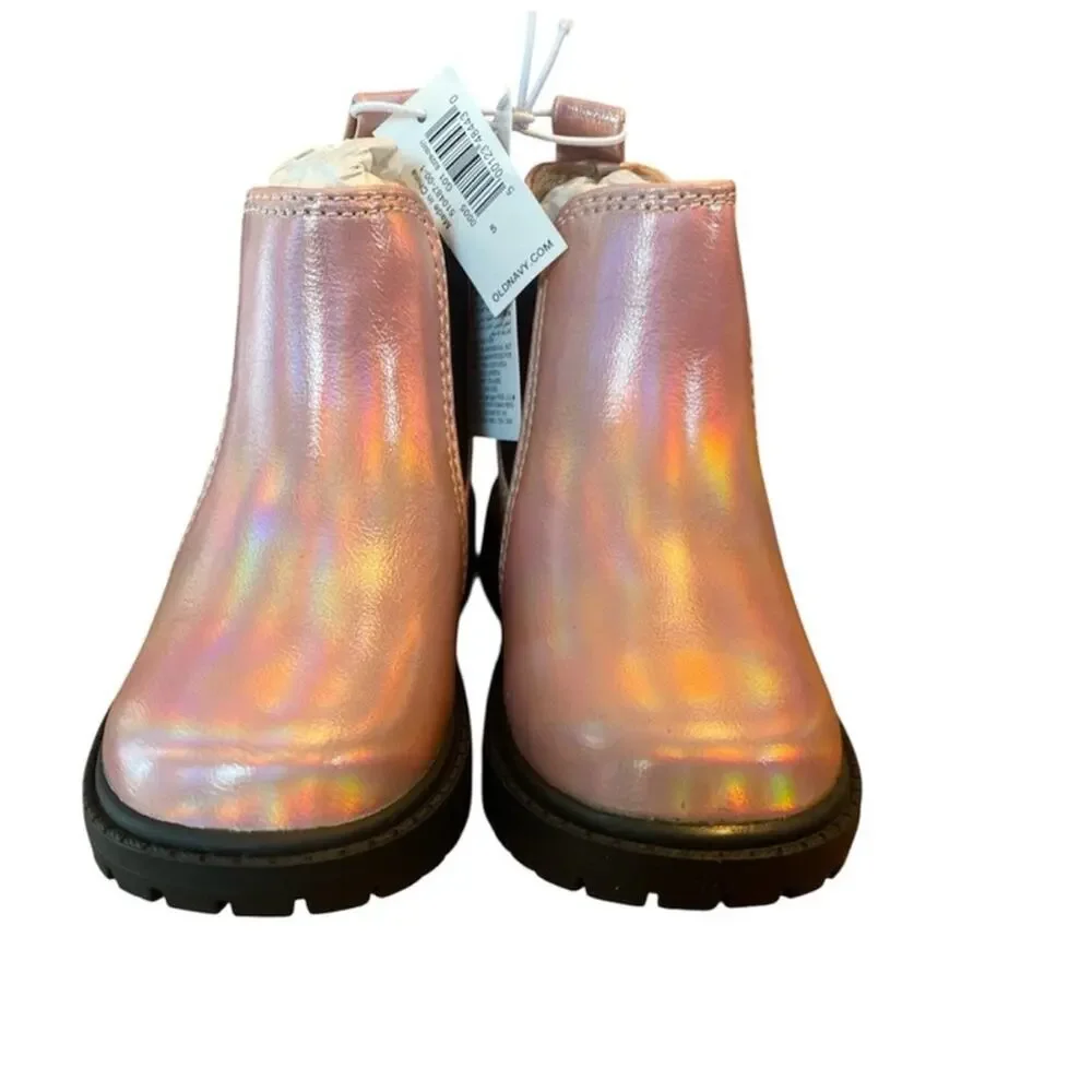 Old Navy Pink Metallic Faux Leather Chelsea Boots